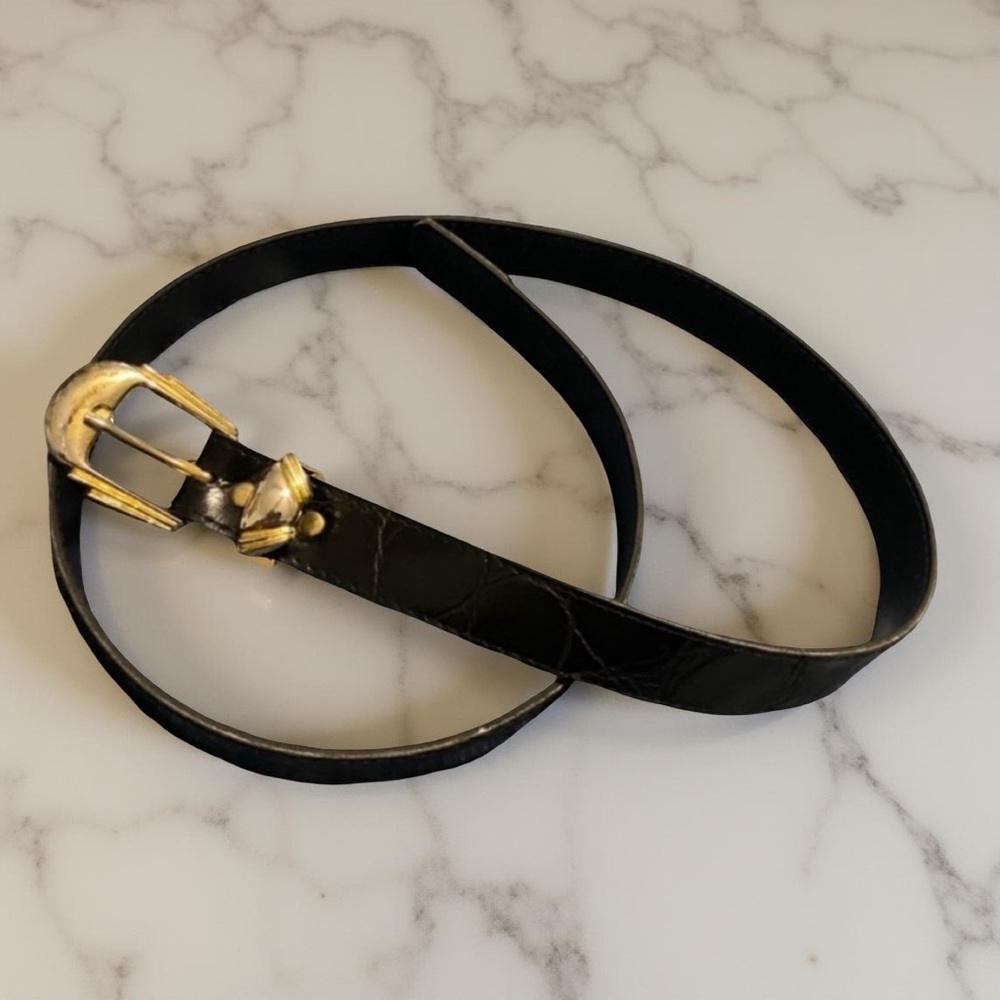 Black Belt with Gold Buckle / Adjustable from 31”-35”
